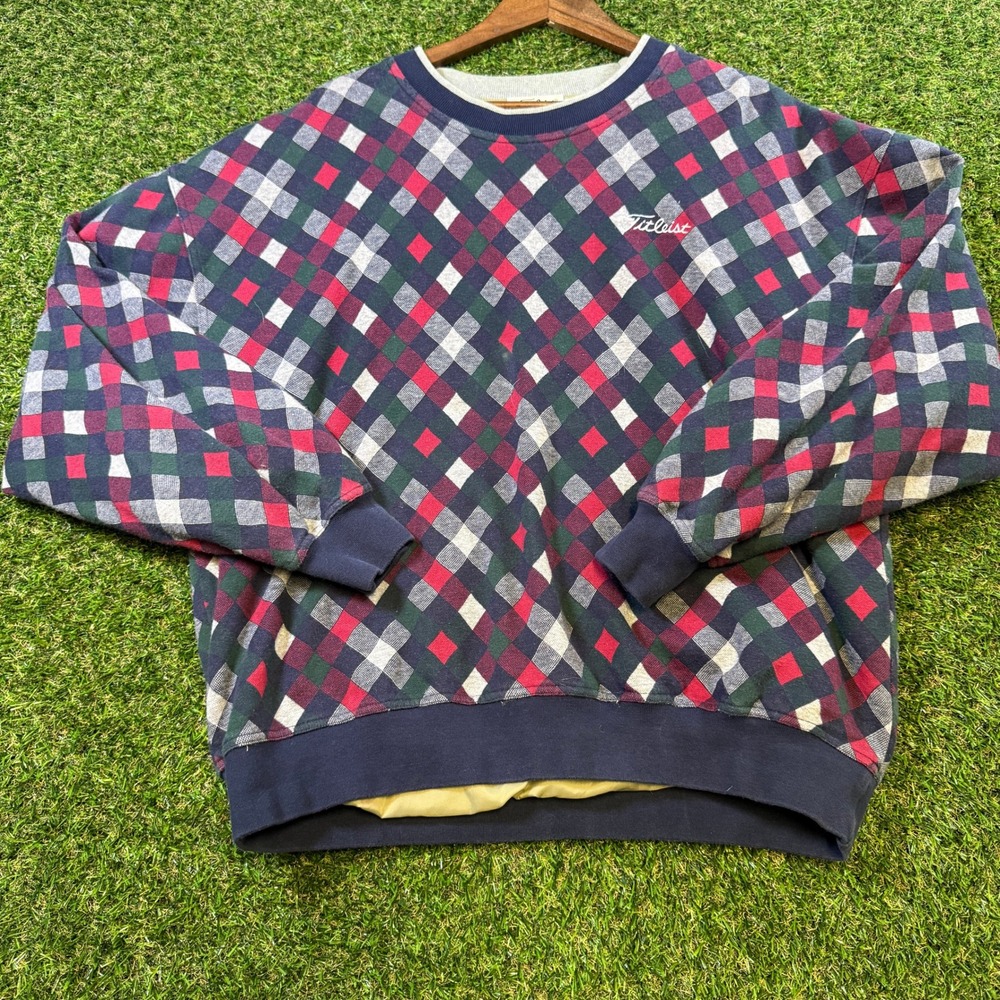 Vintage Titleist by Corbin Argyle Golf Windshirt Sweatshirt Mens XL Navy Red